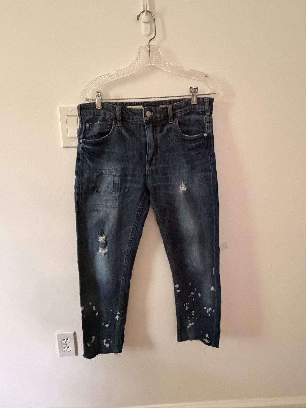 Men's Distressed Dark Blue Jeans - Casual Slim Fit